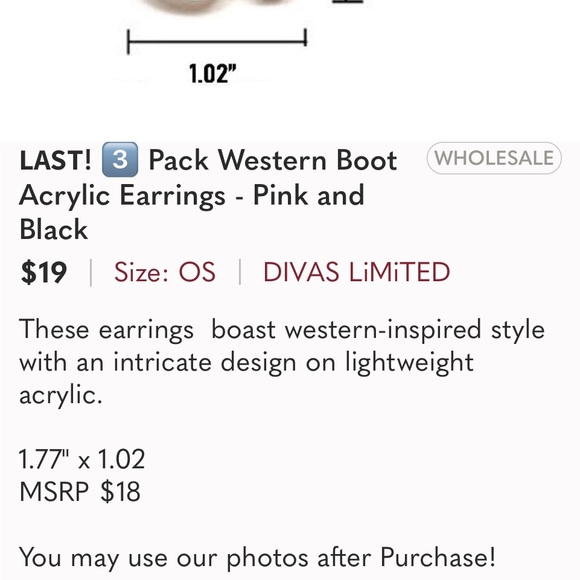 PINK AND BLACK COWGIRL WESTERN BOOT ACRYLIC EARRINGS 🩷🖤 - Picture 4 of 4